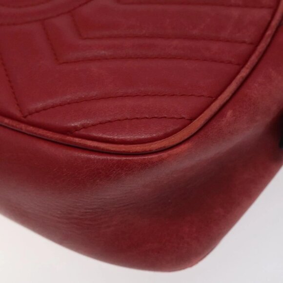 GUCCI GG Marmont Chain Shoulder Bag Leather Red Gold 447632 Auth ep9033 - Picture 5 of 16